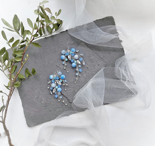 Aquamarine Crystal Bridal Earrings, Silver Teardrop Wedding Earrings, Something Blue Jewelry