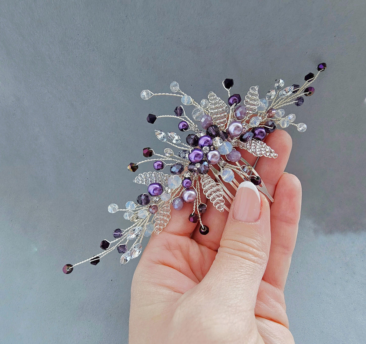 Purple Crystal Bridal Hair Comb, Violet Wedding Hair Accessory