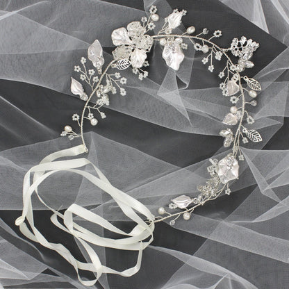 Silver Floral Bridal Hair Vine: Wedding Headpiece, 15" Handmade Jewelry