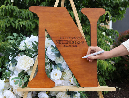 Letter N Rustic Wedding Guest Book: Custom Wooden Sign