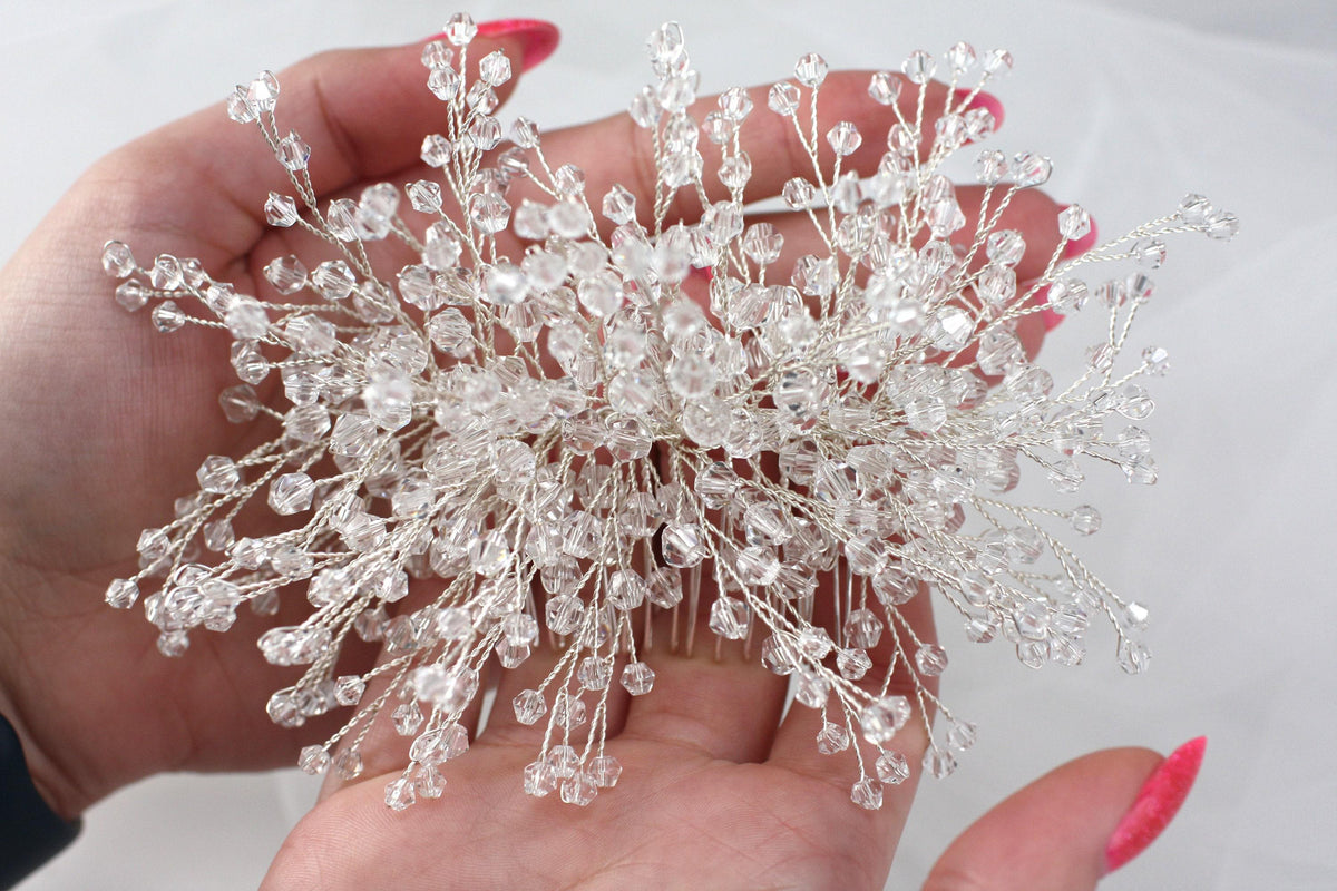 Crystal Bridal Comb, Silver Wedding Hair Piece, 6 Inch