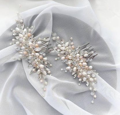 Freshwater Pearl & Crystal Bridal Hair Comb, 6 Inch Wedding Accessory