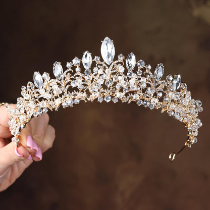 a close up of a person holding a tiara
