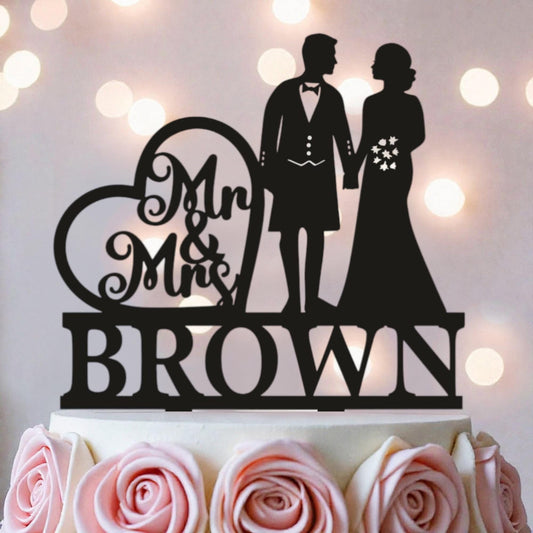 Scottish Wedding Cake Topper: Kilt Groom Silhouette, Mr & Mrs
