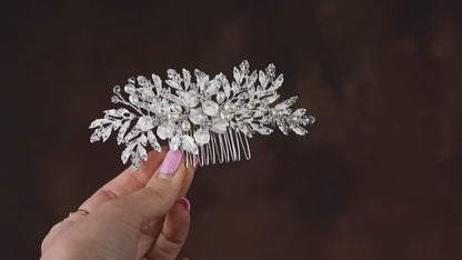Vintage Silver Bridal Hair Comb, Pearl Floral Wedding Piece