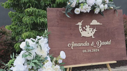 Celestial Wedding Guestbook with Topper set: Crescent Moon, Custom Names