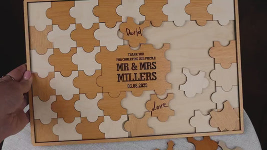 Personalized Wedding Guest Book Puzzle: Laser Cut Plywood Keepsake
