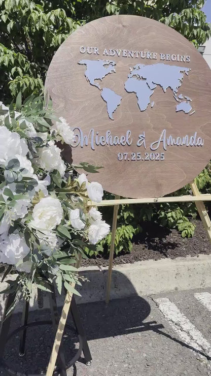 3D World Map Wedding Guest Book: Personalized Wood Adventure Sign