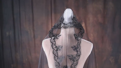 Handmade Black Lace Edge Wedding Veil: 55" Gothic Bridal Veil