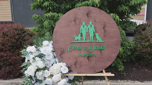 Gay Wedding Guestbook with Dogs: Personalized Wooden Keepsake