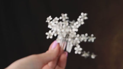 Silver Floral Bridal Hair Comb, Crystal Wedding Hairpiece