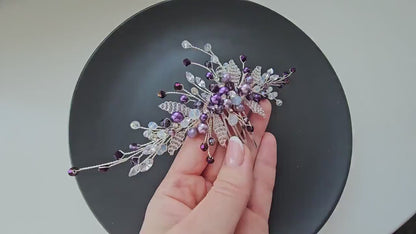 Purple Crystal Bridal Hair Comb, Violet Wedding Hair Accessory