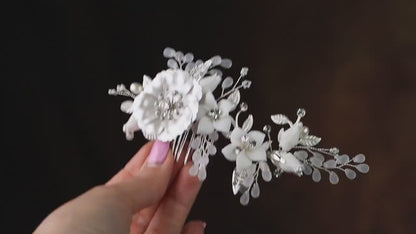 Vintage Style Pearl Flower Bridal Hair Comb, Silver Wedding Hairpiece