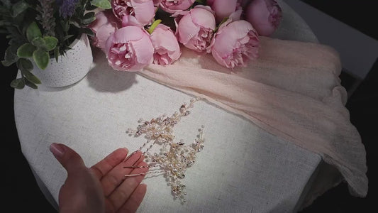 Pearl Floral Wedding Hair Pins Set of 2, Gold Bridal Hair Pieces, Bridesmaid Pins