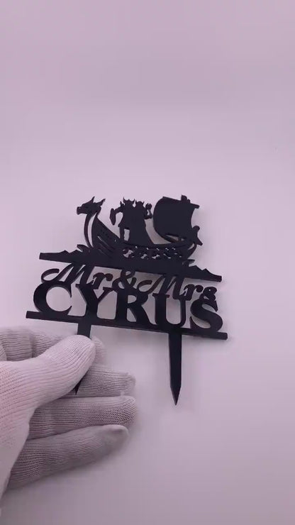 Viking Wedding Cake Topper: Medieval Couple on Ship