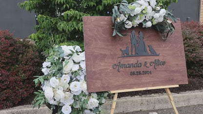 Personalized Wedding Guestbook with Dogs: Lesbian Couple, Wooden Keepsake & Cake Topper Set