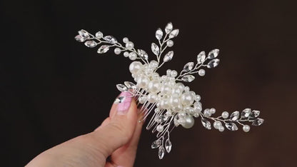 Pearl Bridal Comb, Crystal Wedding Hair Piece, 6 Inch