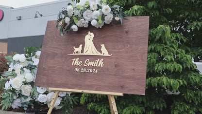 Personalized Wedding Guestbook with Dogs: Silhouette Wooden Keepsake