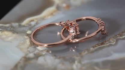 Vintage Moissanite Engagement Ring Set: Rose Gold Bridal Wedding Rings