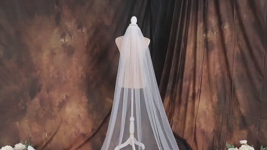 Handmade Cathedral Wedding Veil, Floral Lace Embroidery, White Bridal Train