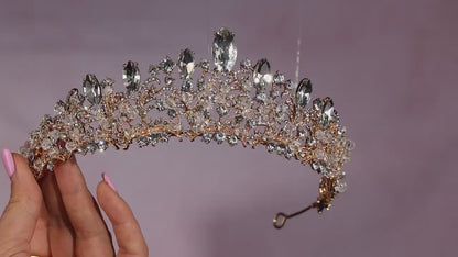 Gold crystal bridal tiara. Princess bridal crown. Gold wedding headpiece. Wedding bridesmaids crown. Bridal headpiece SLtiar1305g