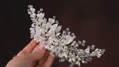 Pearl Floral Bridal Comb, Crystal Wedding Hair Piece, 6 Inch