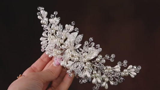Pearl Floral Bridal Comb, Crystal Wedding Hair Piece, 6 Inch