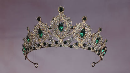 Emerald Crystal Gold Tiara, Oriental Inspired Bridal Crown, Green Prom Headpiece