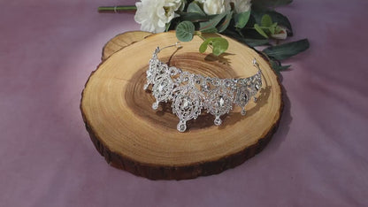Silver crystal wedding tiara. Oriental style silver tiara. Crystal bridal crown. Rhinestone wedding headpiece Bridal headpiece SLtiar1419sil