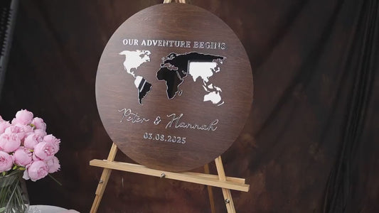 World Map Wedding Guest Book: 3D Wooden Adventure Sign