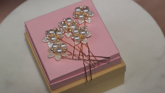 Pearl Bridal Hair Pins Set of 5, Floral Wedding Hairpiece, Elegant Updo Pins
