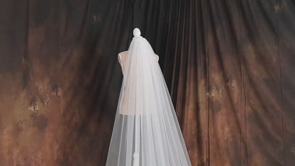 Cathedral Wedding Veil, Ivory Lace Applique Bridal Train, Romantic Handmade Tulle
