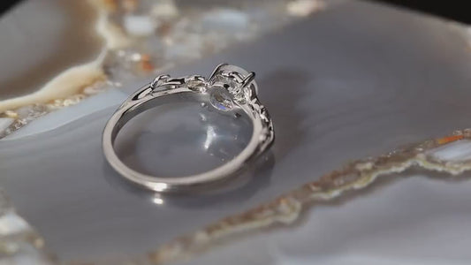 Twig Moonstone Ring: Rhodium Plated Sterling Silver Leaf Wedding Ring