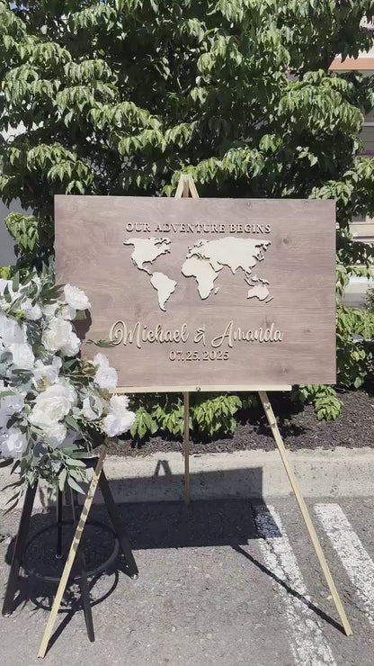 3D Wood World Map Wedding Guest Book Alternative: Adventure Guestbook