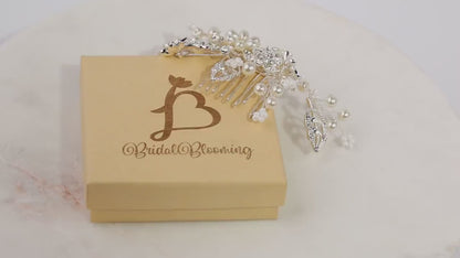 Pearl Floral Bridal Hair Comb, Silver Wedding Hairpiece
