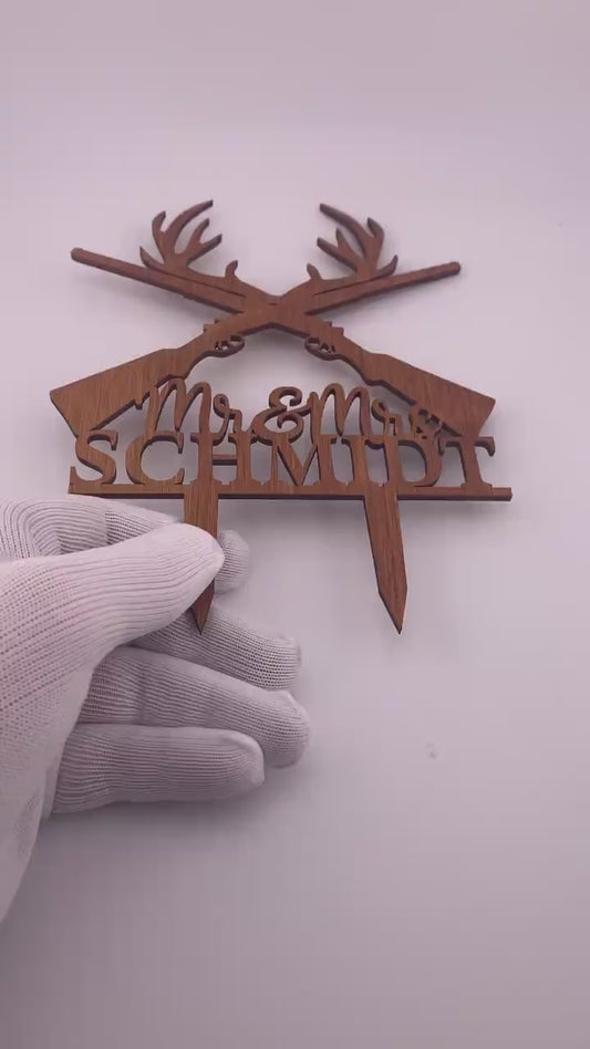 Hunter Wedding Cake Topper: Deer Antlers & Rifles