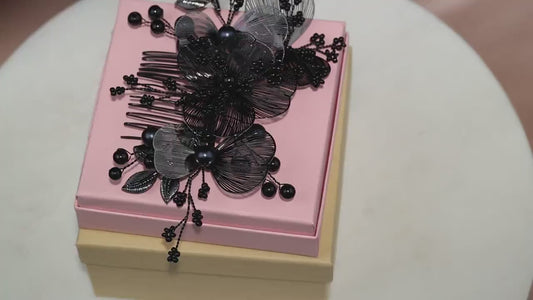 Handmade Black Flower Hair Comb – Gothic Bridal Hairpiece