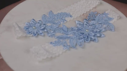 White Floral Lace Bridal Garter Set - Handmade Wedding Lingerie