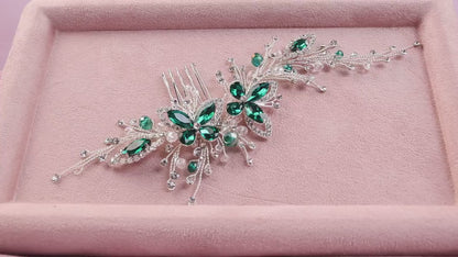 Emerald Butterfly Bridal Hair Comb, Crystal Wedding Hair Accessory