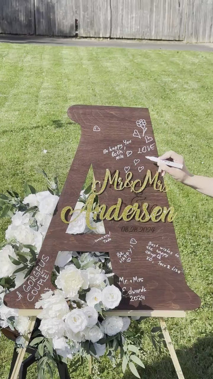 Rustic Letter Guest Book: Personalized Wood Wedding Alternative