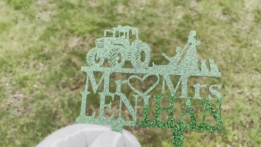 Tractor Wedding Cake Topper: Bride Dragging Groom, Country Anniversary