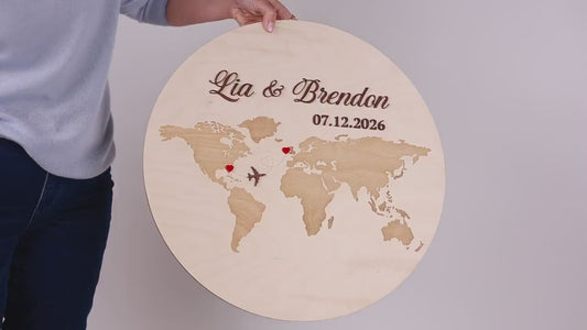 Personalized Wedding Guest Book Alternative, Wooden World Map Sign, Custom Travel Wedding Decor