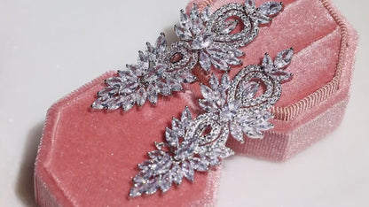 Vintage Bridal Earrings, Long Cubic Zirconia Dangle Earrings, Silver Wedding Prom Jewelry
