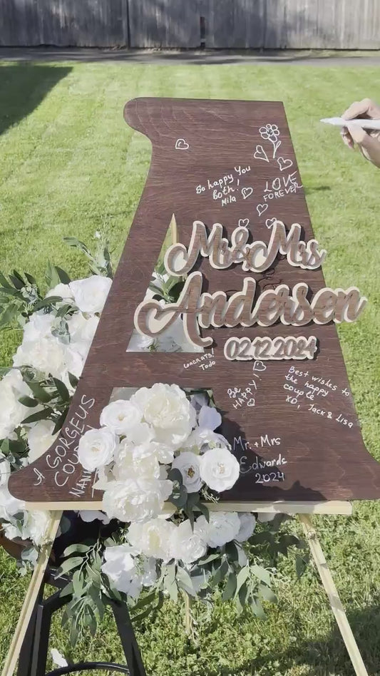 Rustic Letter Wedding Guest Book Alternative: Personalized Wood Names Sign