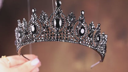 Black tiara and earrings set. Black wedding headpiece. Gothic tiara. Crystal bridal tiara. Black wedding crown. Gothic headpiece YTCB0618bl