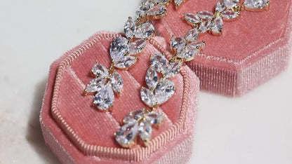 Gold Plated Cubic Zirconia Bridal Earrings, Elegant Wedding Dangles, Prom Jewelry Gift