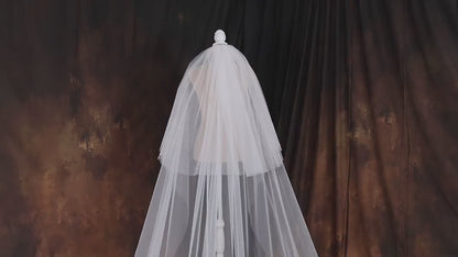 Handmade Ivory Cathedral Veil, Floral Lace Applique Soft Tulle, 120 Inch Train