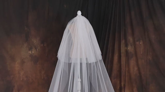 Handmade Ivory Cathedral Veil, Floral Lace Applique Soft Tulle, 120 Inch Train