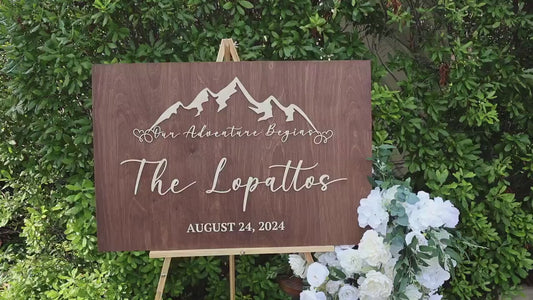 Personalized Mountain Wedding Guest Book: Rustic Wooden Adventure Sign