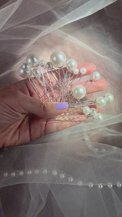 Pearl Bridal Hair Pins Set of 18, Silver Wedding Updo Accessories, Bridesmaid Hair Pins